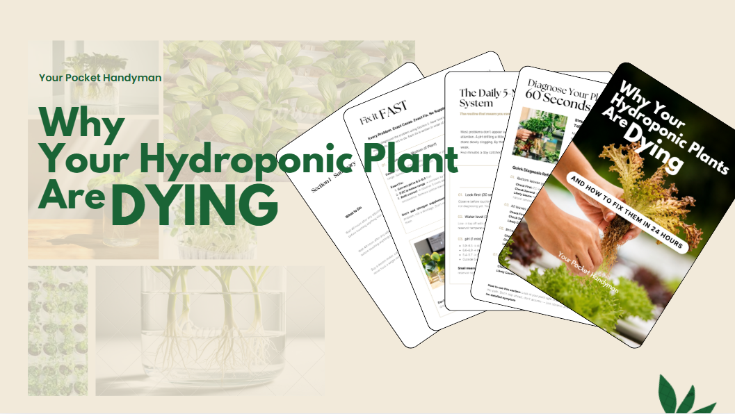 Cover and inside pages of "Why Your Hydroponic Plant Are Dying (And How to Fix Them in 24 Hours)" PDF guide